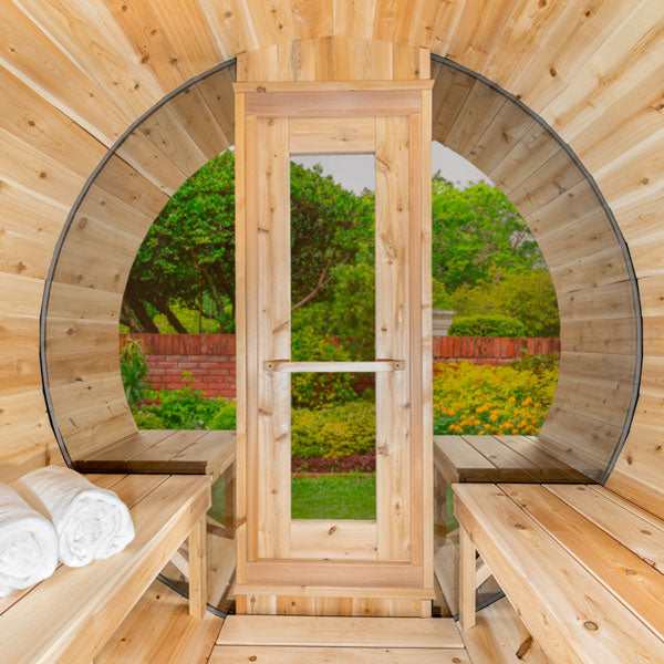 Tranquility MP Barrel Sauna with Black Metal Roof
