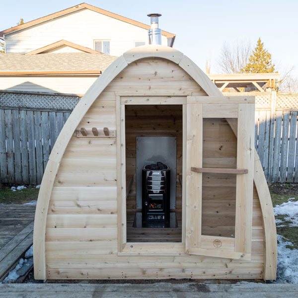 CT MiniPOD Sauna - TimberGlow with Chimney out Side, Adjustable Installation Base