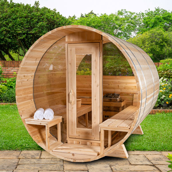 Serenity MP Barrel Sauna with Black Metal Roof