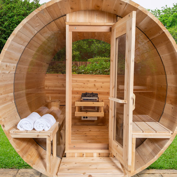 Serenity MP Barrel Sauna with Black Metal Roof