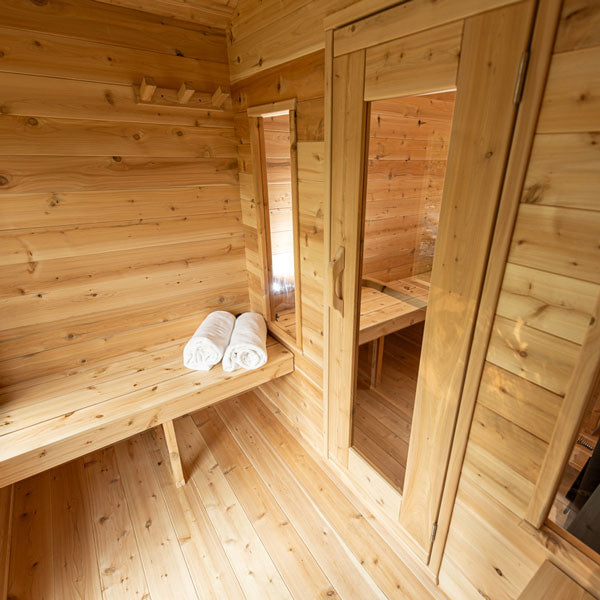 CT Georgian Cabin Sauna with Changeroom - Narvi Kuru 14 Woodburning Heater, Flat Floor Plate