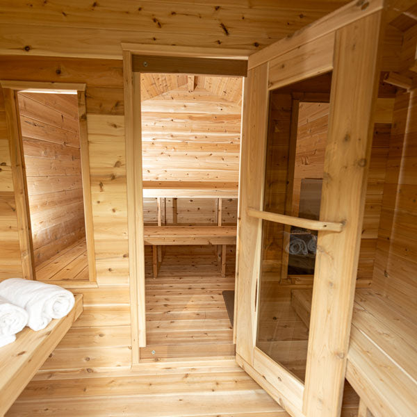 CT Georgian Cabin Sauna with Changeroom - Narvi Kuru 14 Woodburning Heater, Flat Floor Plate